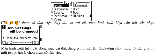 cài đặt chế độ vận hành